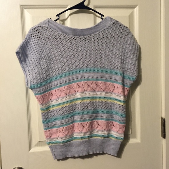 80s short sleeve pastel sweater sz M - Picture 2 of 6